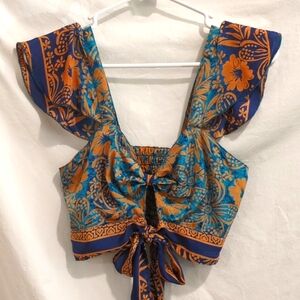 India Boutique | Little Tropical Scarf Top | One Size | Midriff Botanical